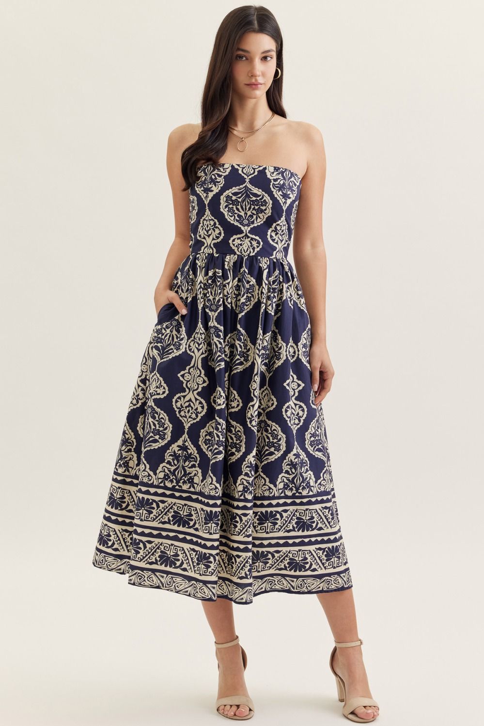 Navy Strapless Midi
