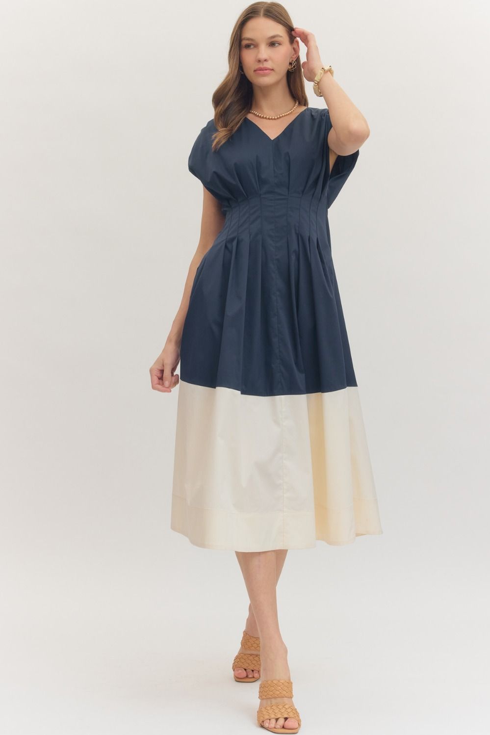 Navy Cap Sleeve Midi
