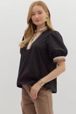 E Puff Sleeve Vneck Top
