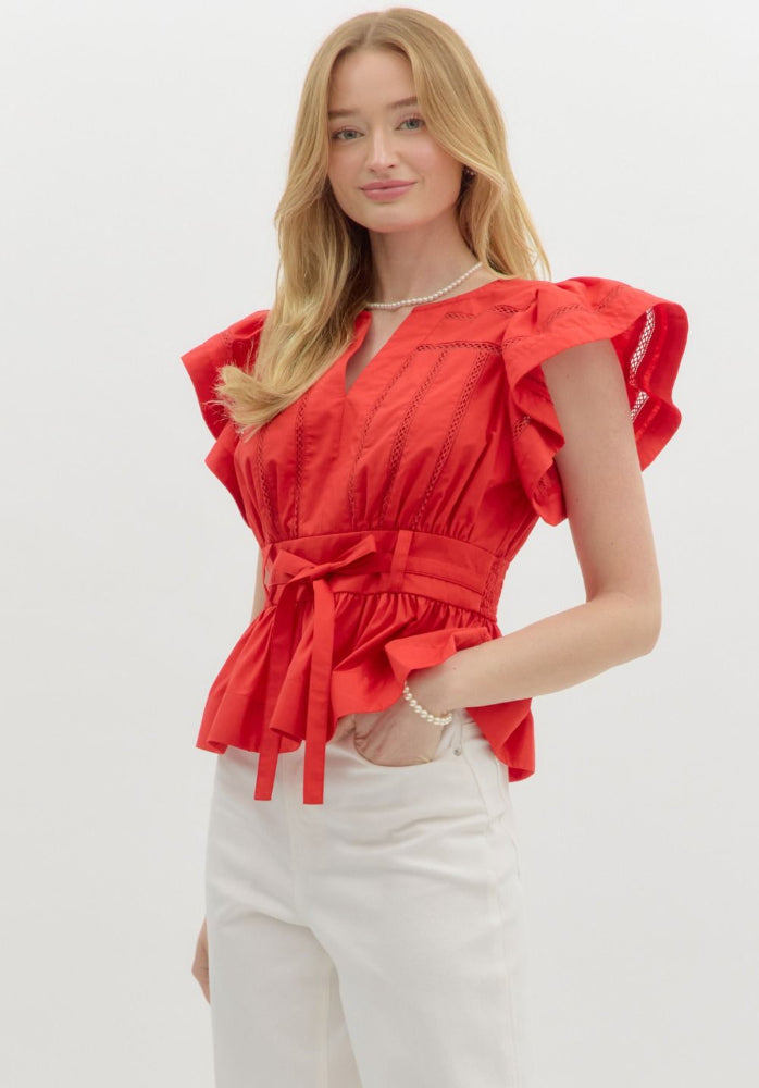 Red Flutter Sleeve