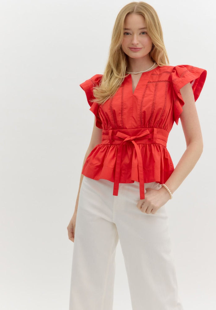Red Flutter Sleeve
