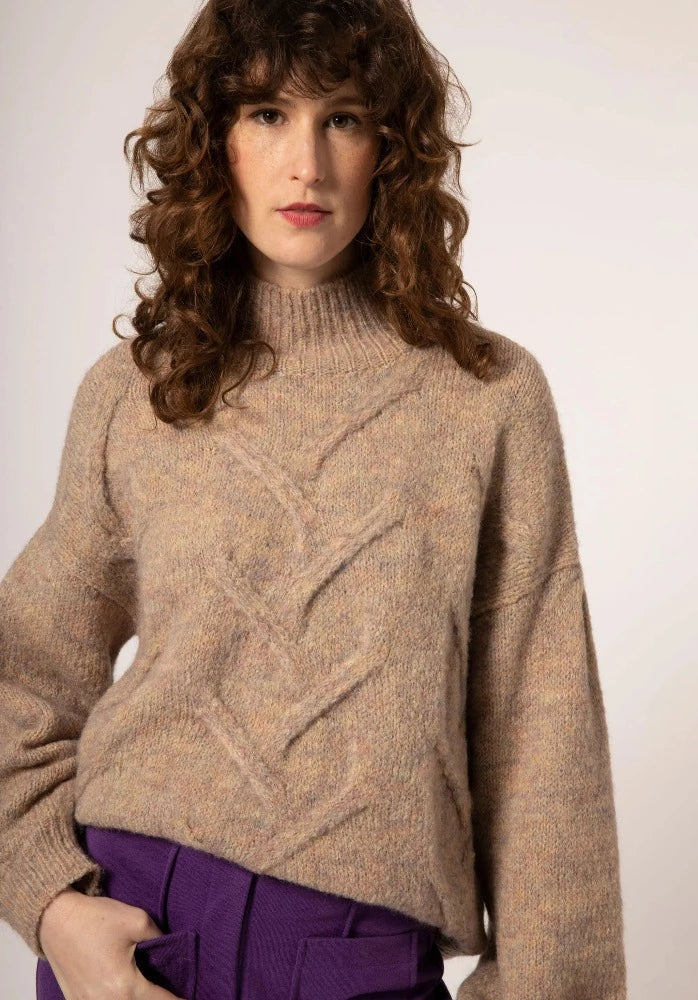 Naiana Beige Mock Turtleneck