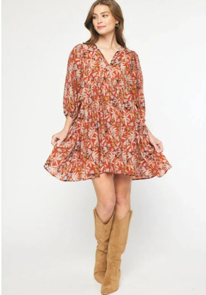 Entro Rust Floral Dress