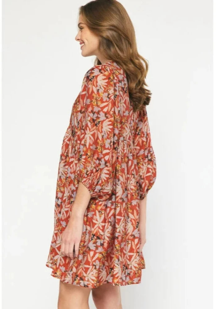 Entro Rust Floral Dress