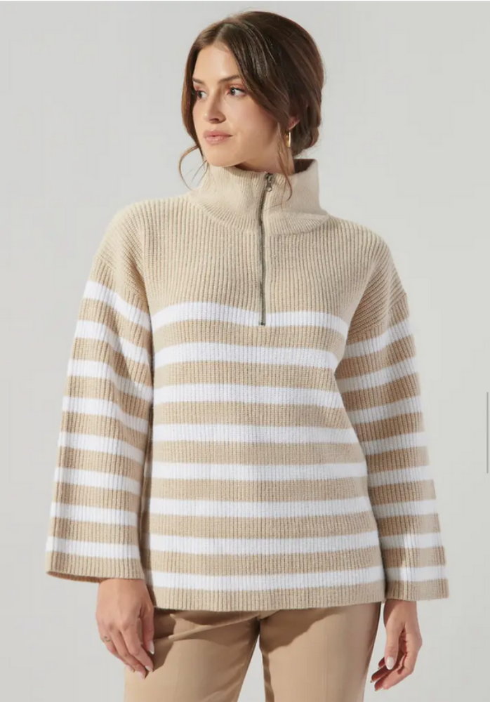Coastal Striped Half Zip Sweater