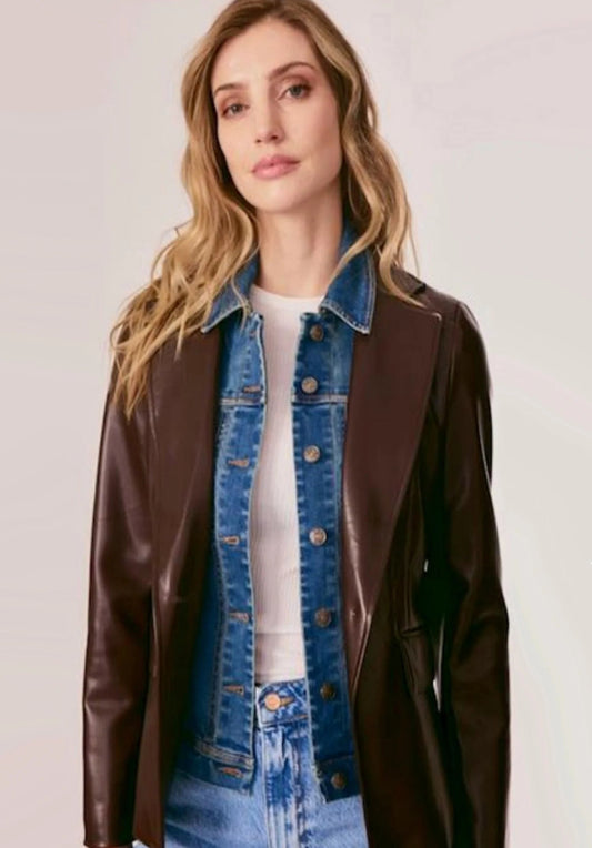 Leather Blazer with Detachable Denim