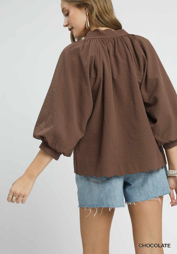 Split V-Neck w/ Balloon Sleeves