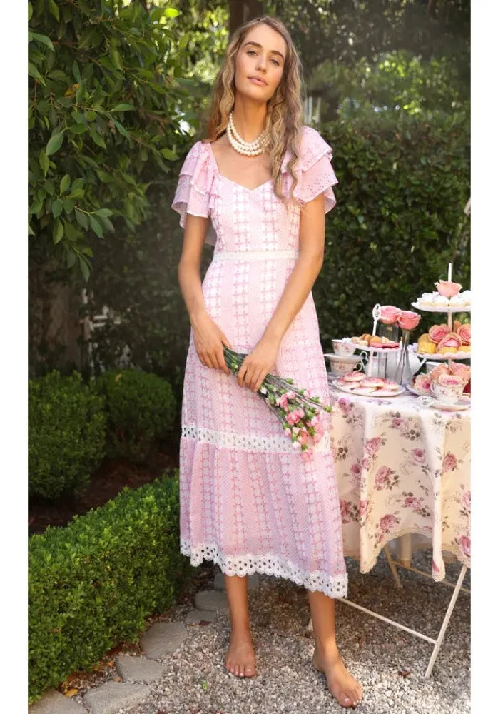 Naomi Embroidered Ruffled Midi Dress