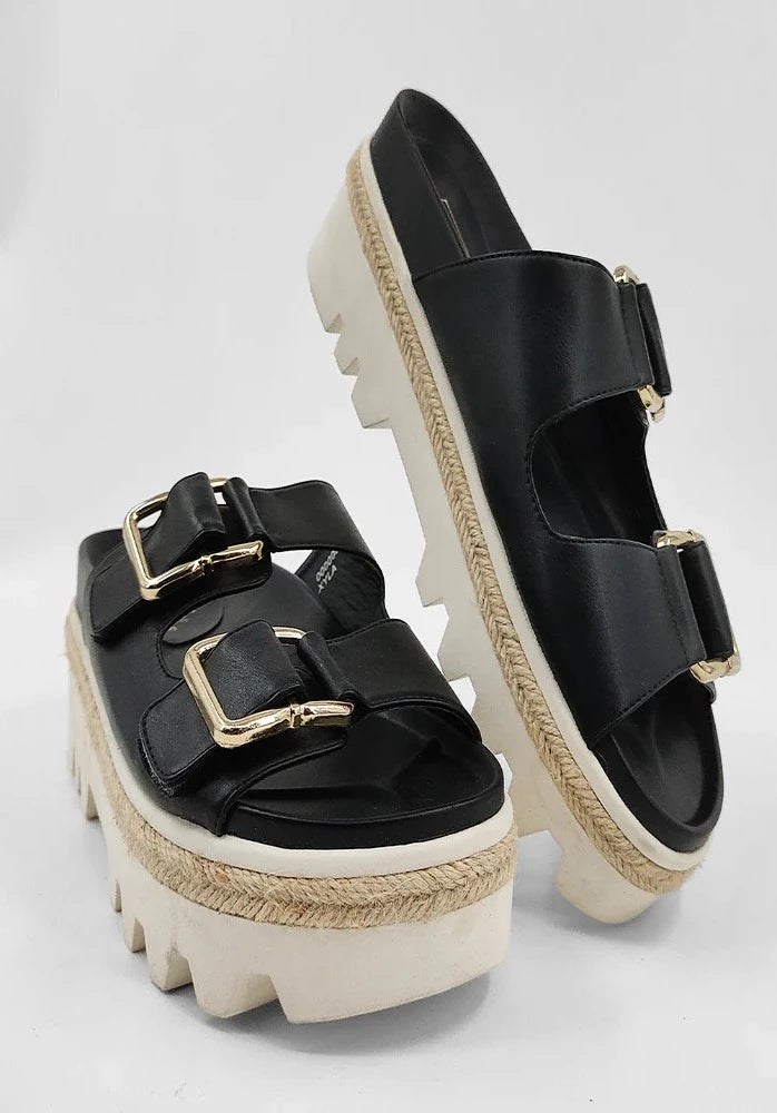 XYLA Black Slip on Platform Sandal