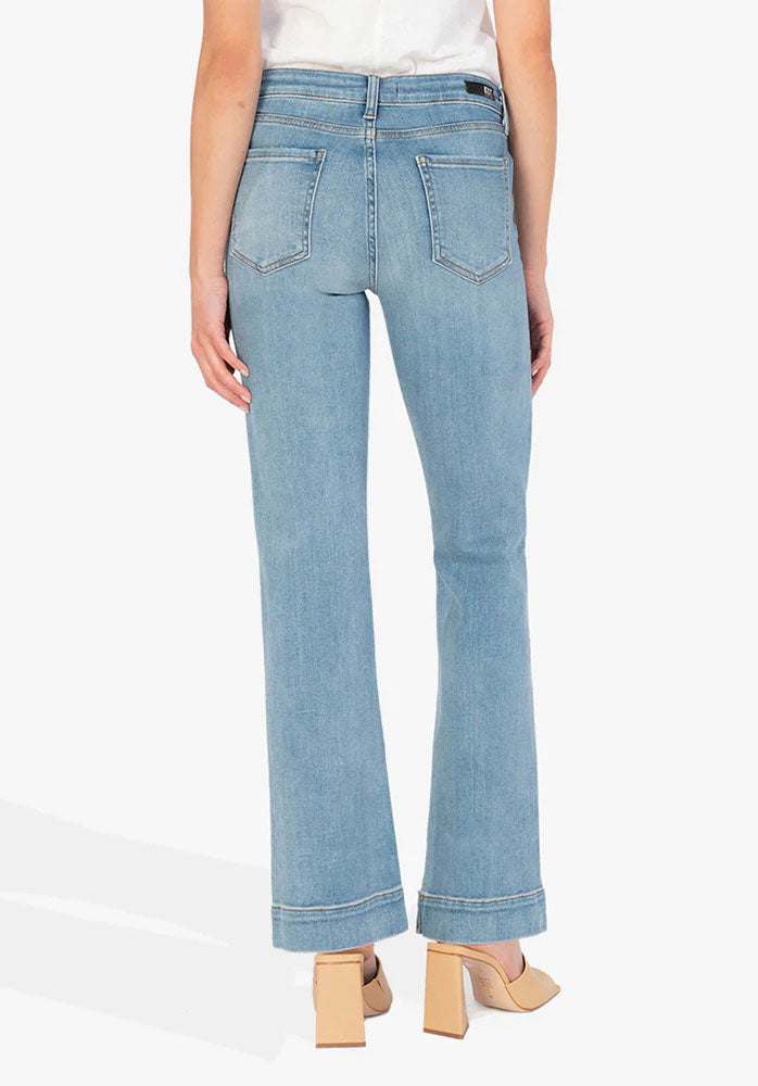 kut ana high rise jeans with flare bottom button fly modern wash back shop margos and co