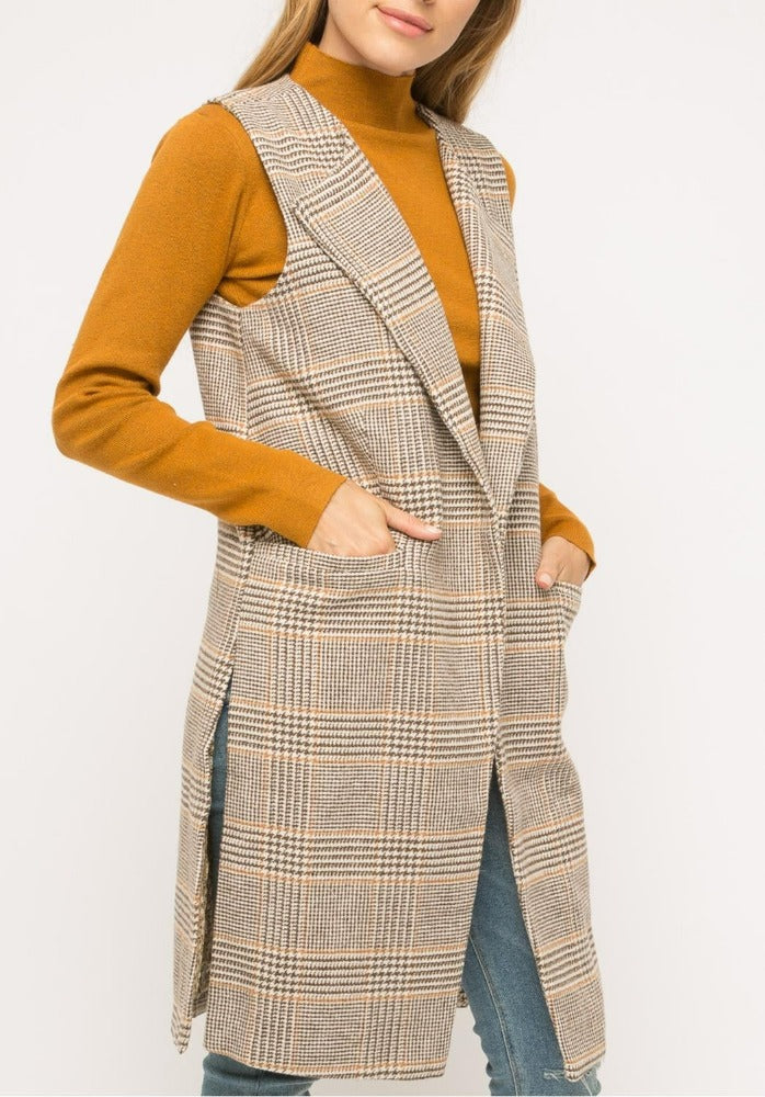 Mystree Plaid Duster Vest