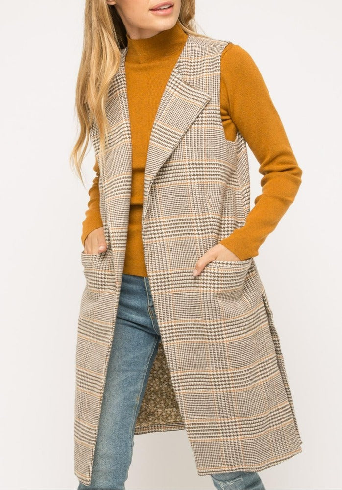 Mystree Plaid Duster Vest