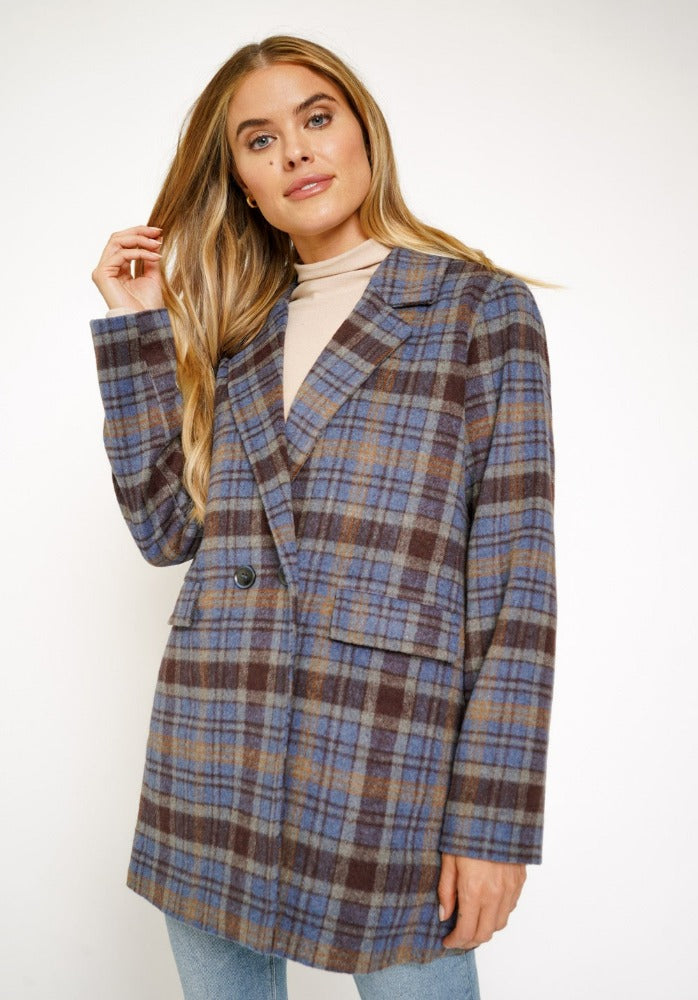 Mystree Blue Plaid Coat