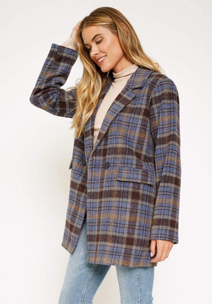 Mystree Blue Plaid Coat
