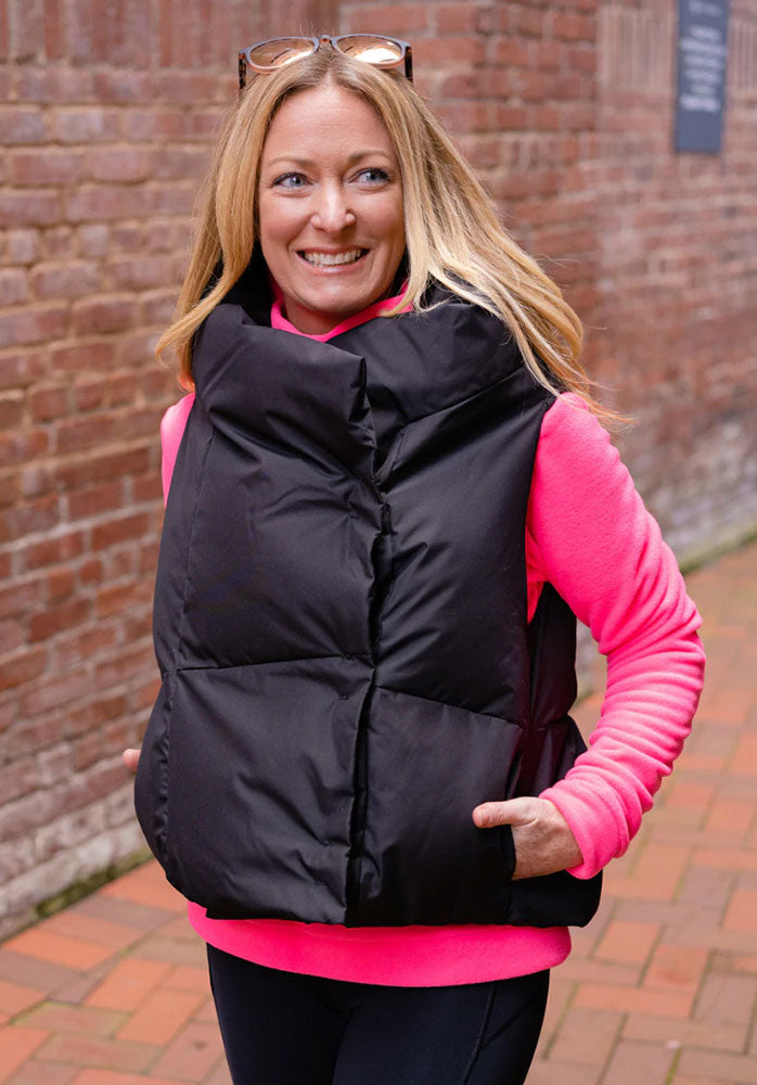 pretty puffer vest black front shop margos and co