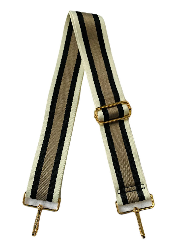 stripe white black tan ahdorned bag strap shop margos and co