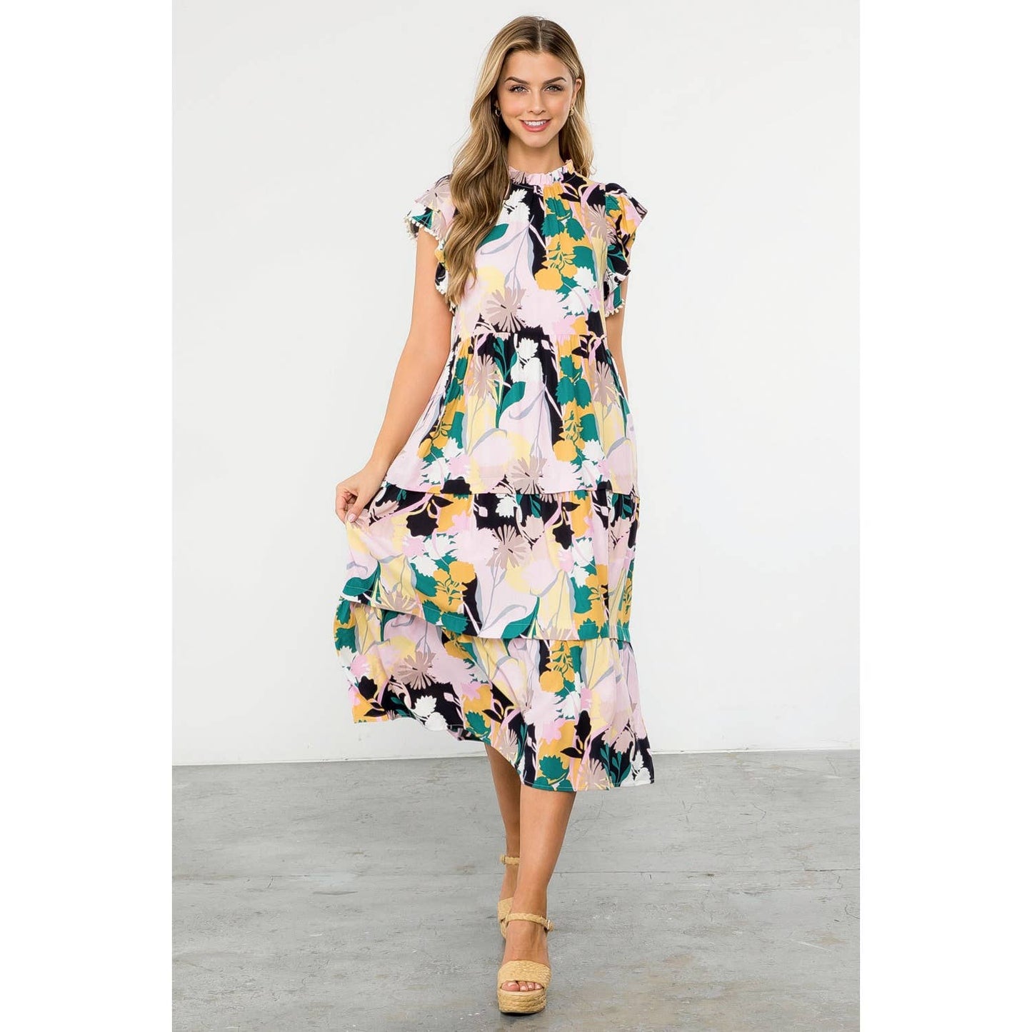 Floral Butterfly Tiered Maxi Dress