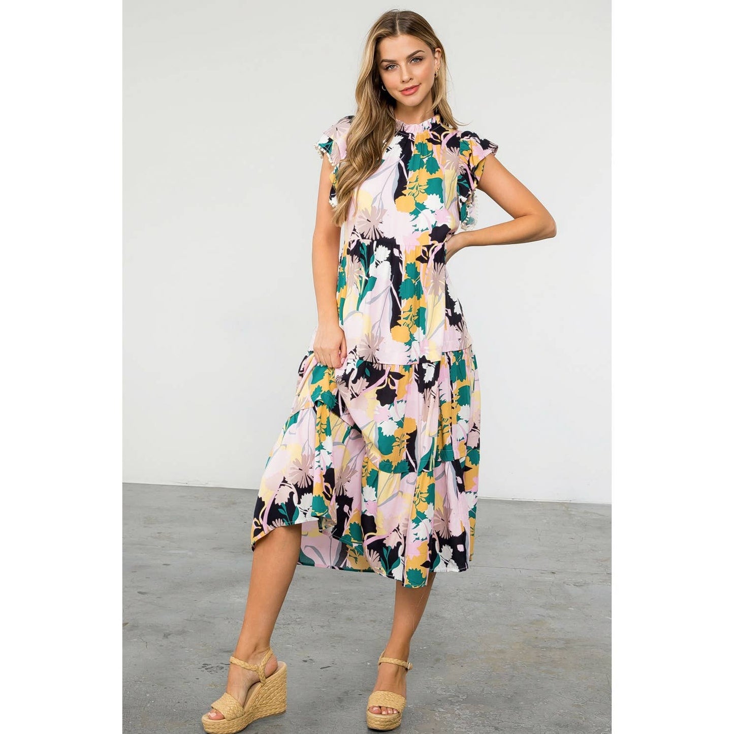 Floral Butterfly Tiered Maxi Dress