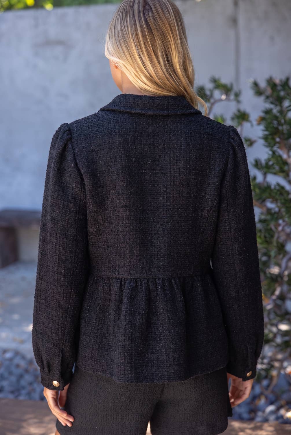 37120 Gold Button Tweed Peplum Jacket