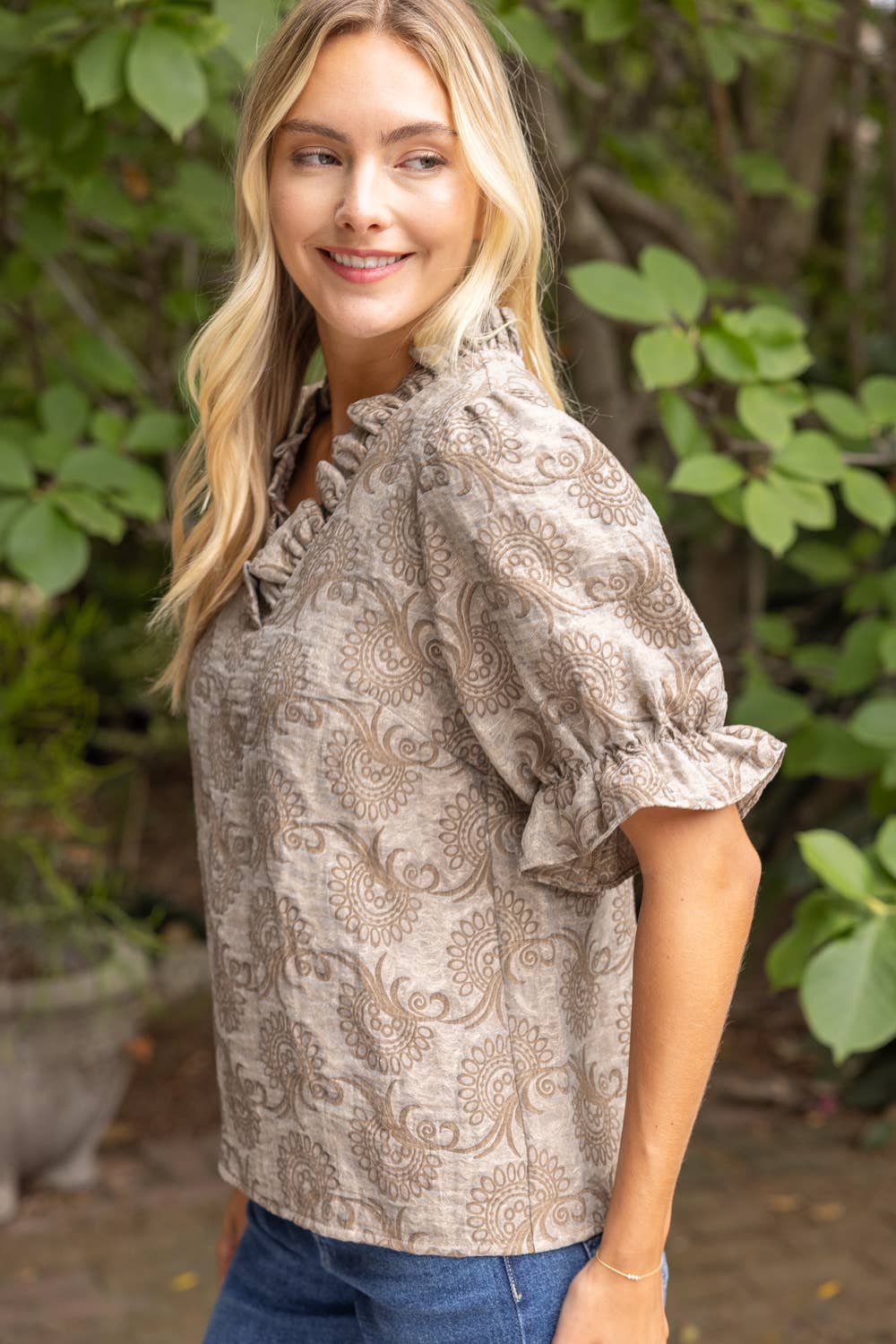 Ruffled  Jacquard Organza Top