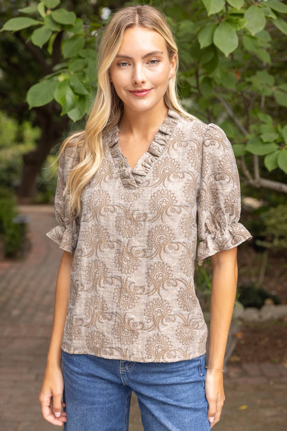 Ruffled  Jacquard Organza Top