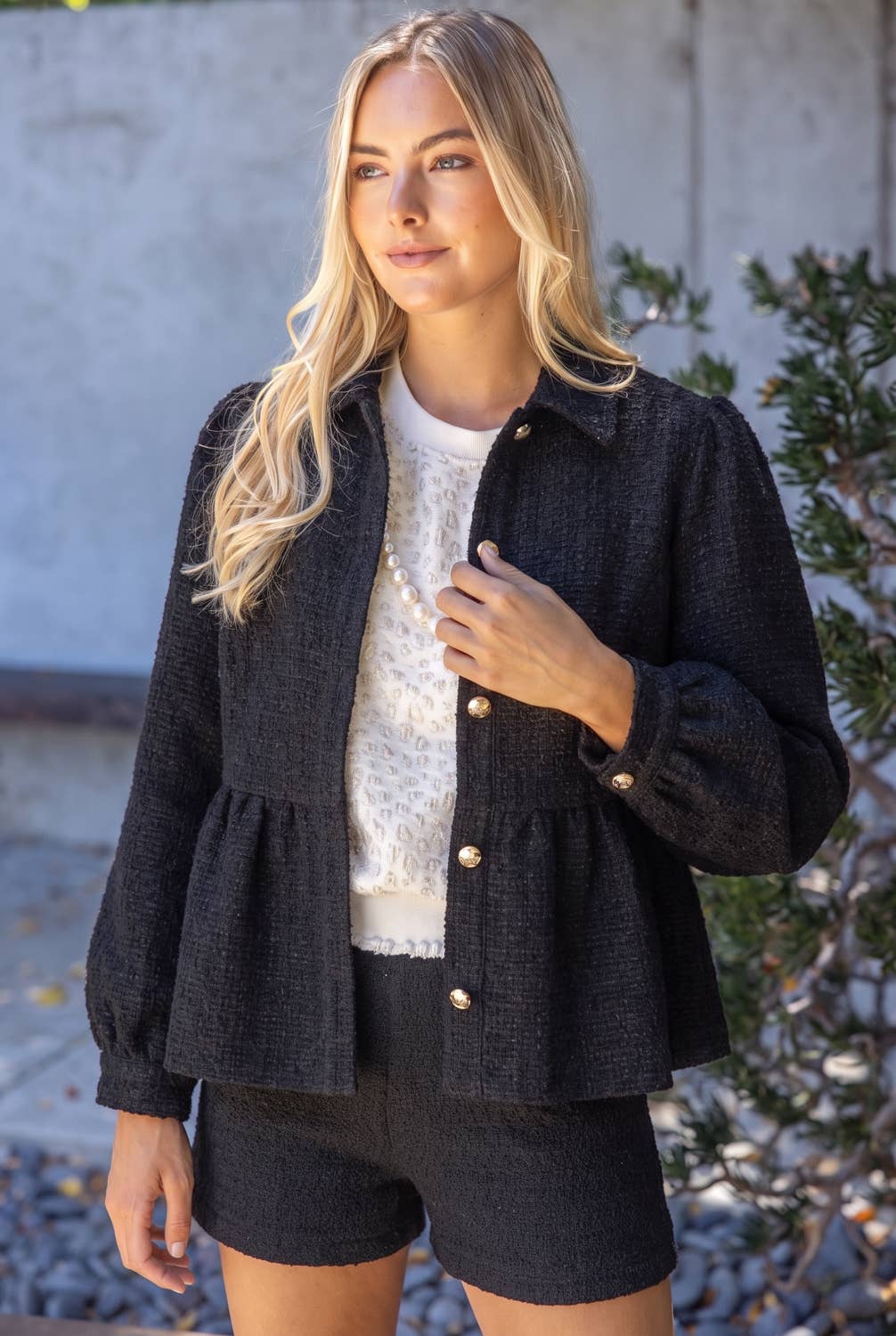 37120 Gold Button Tweed Peplum Jacket