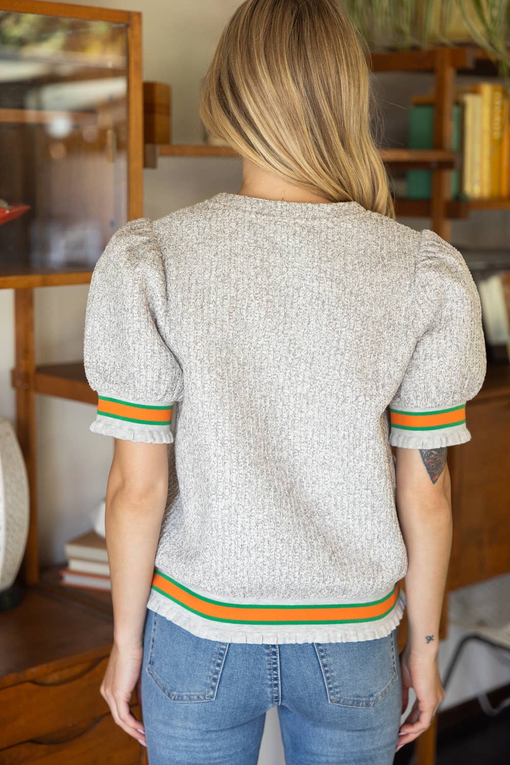 Multi Color Striped Elastic Band Detailed Textured Top