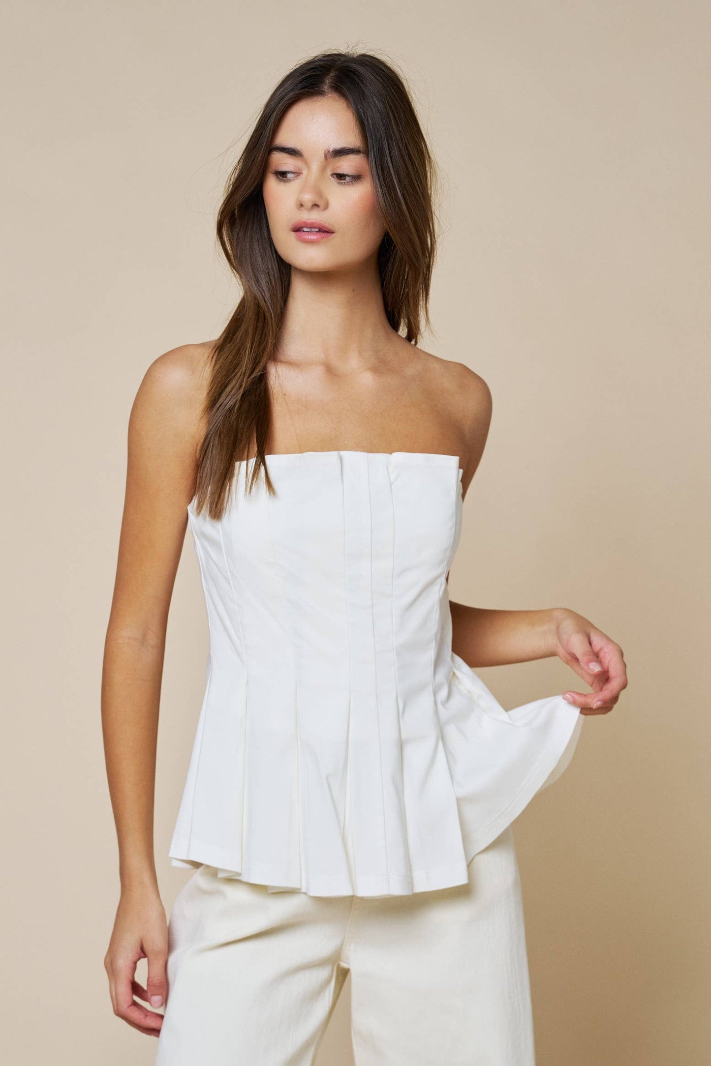 Strapless Pleated Peplum Top