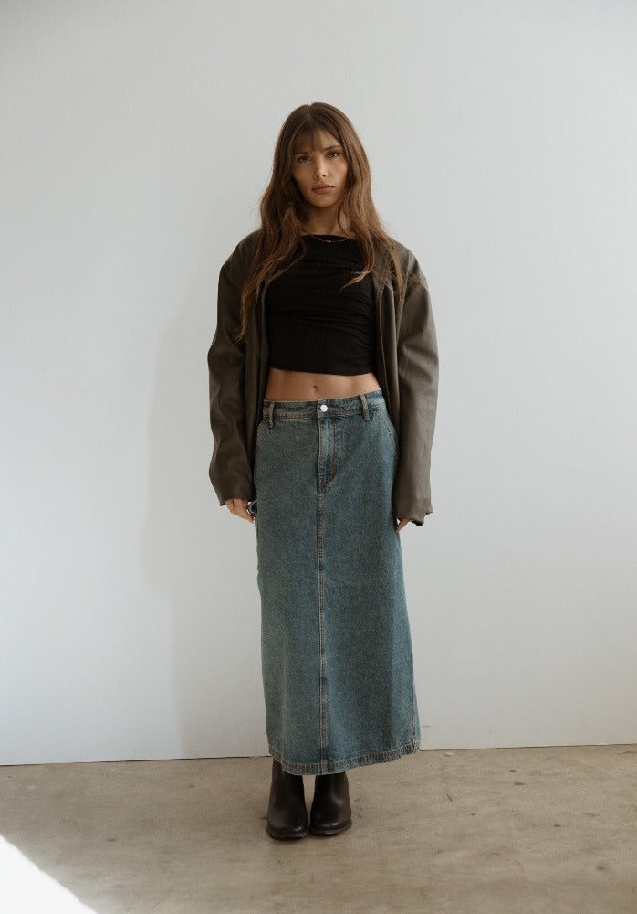 Long Jean Slit Skirt