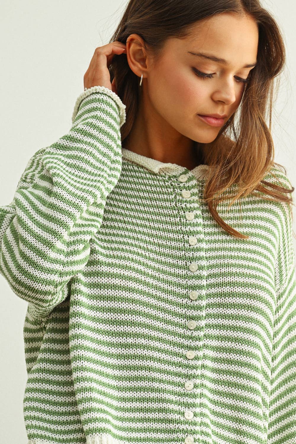 STRIPE BUTTON KNIT CARDI