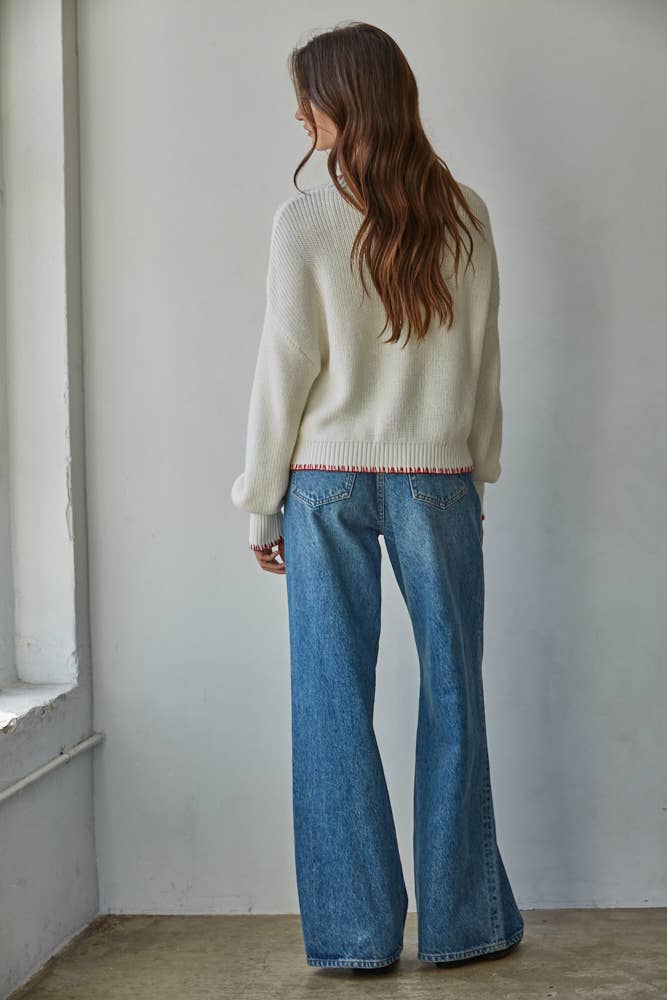 Knit Sweater Crew American Flag Pullover
