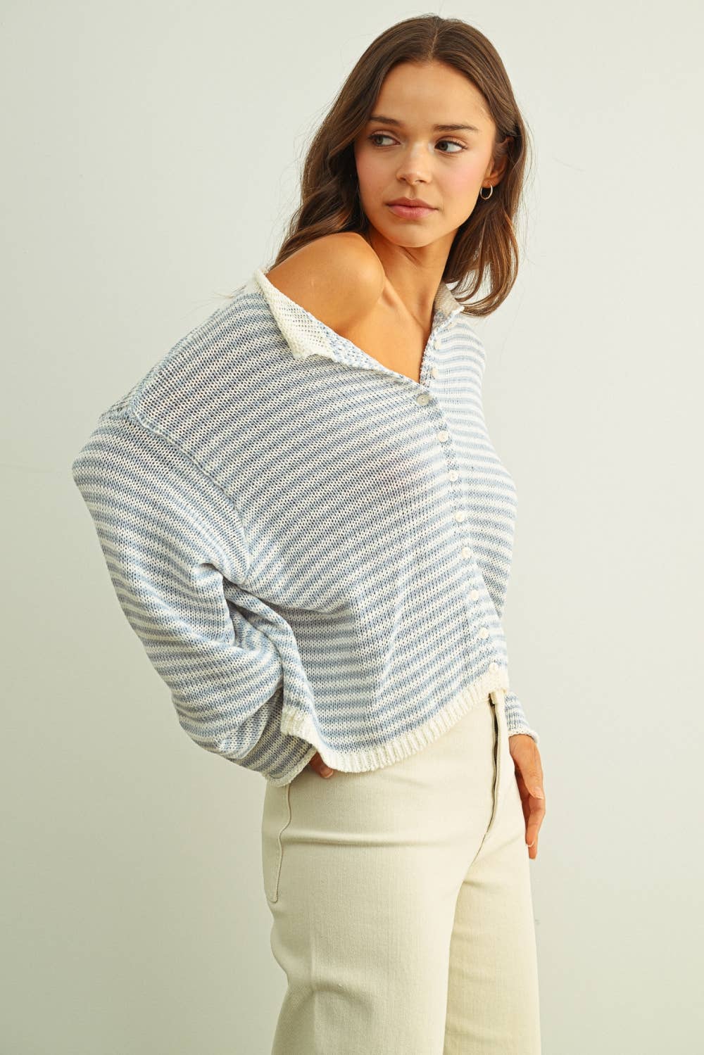 STRIPE BUTTON KNIT CARDI