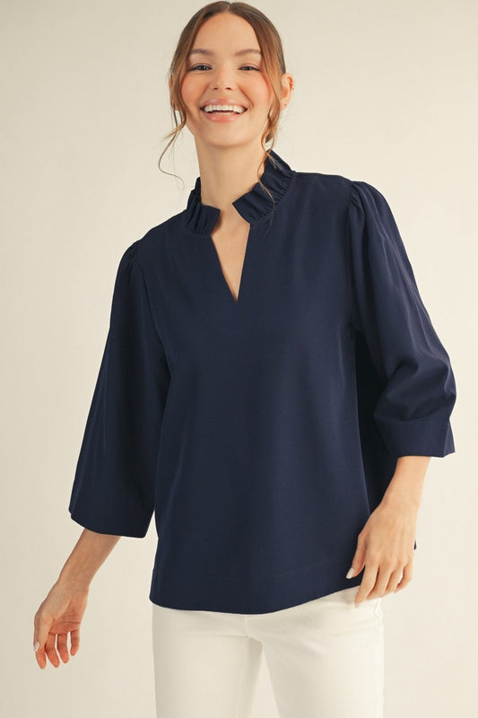 Black Ruffled Collar Top