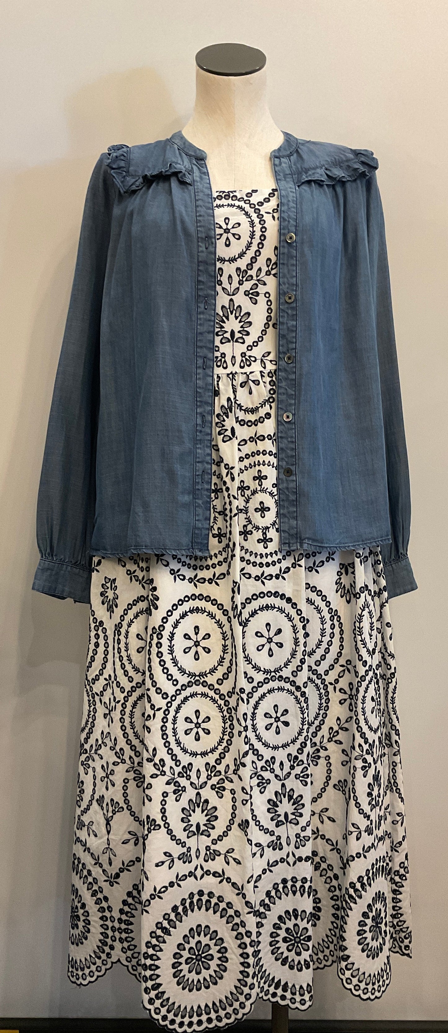 Denim Ruffle Button Down
