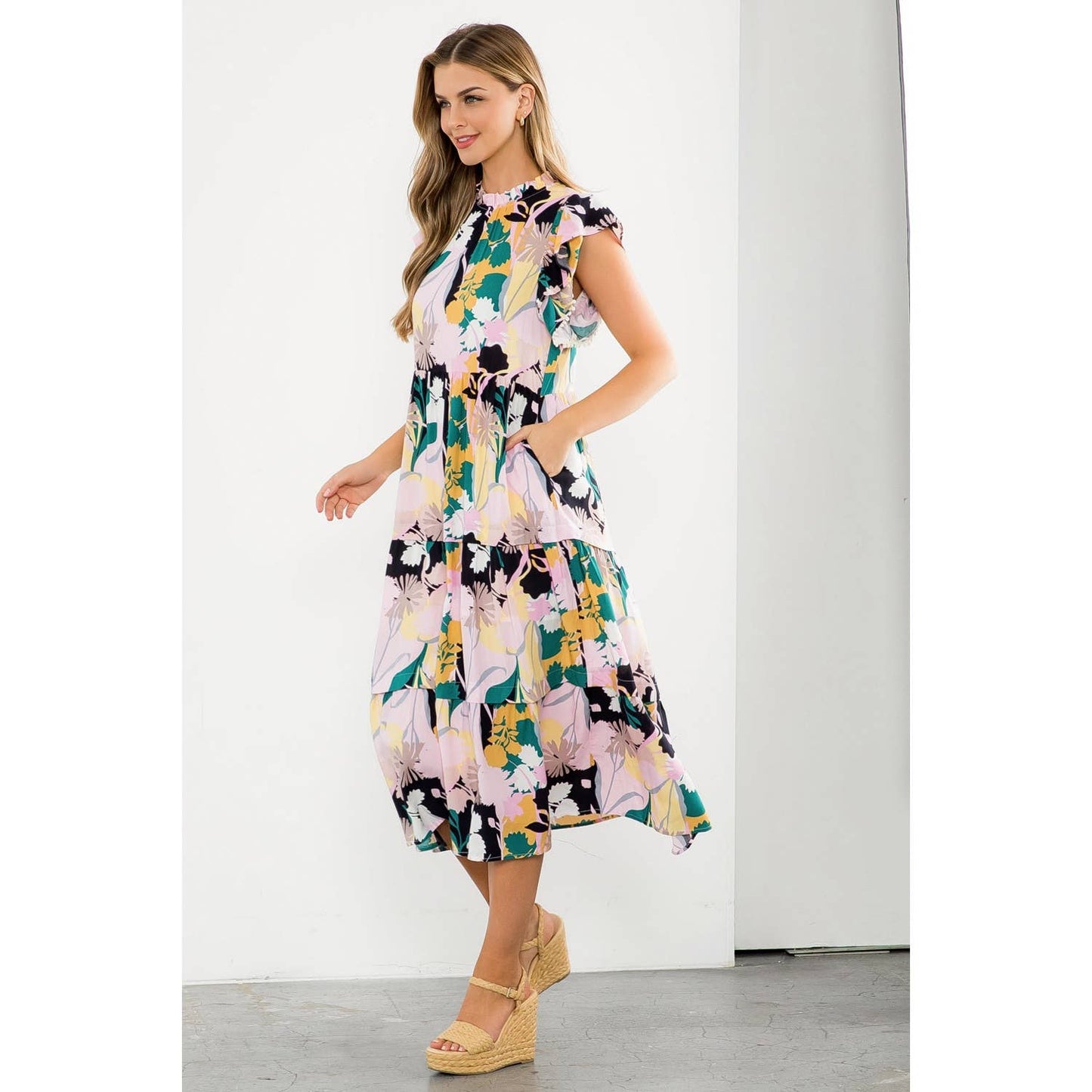 Floral Butterfly Tiered Maxi Dress