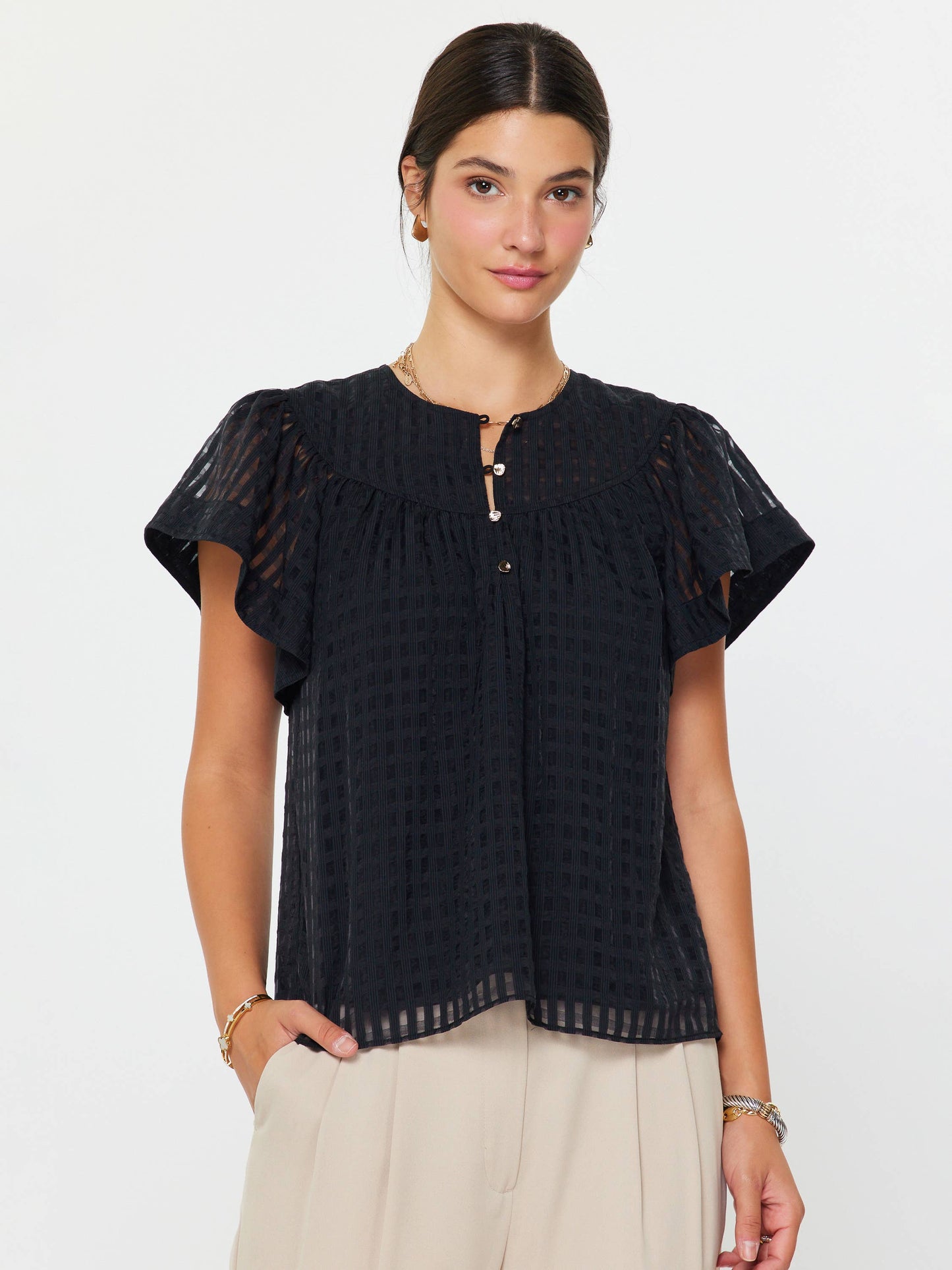 Gingham Check Short Sleeve Blouse