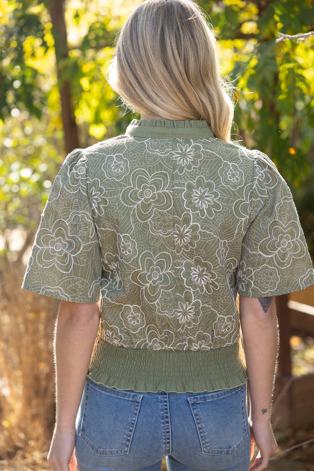 Smocked Green Floral