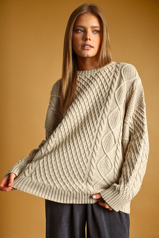 Round Neck Cable Knitted Sweater
