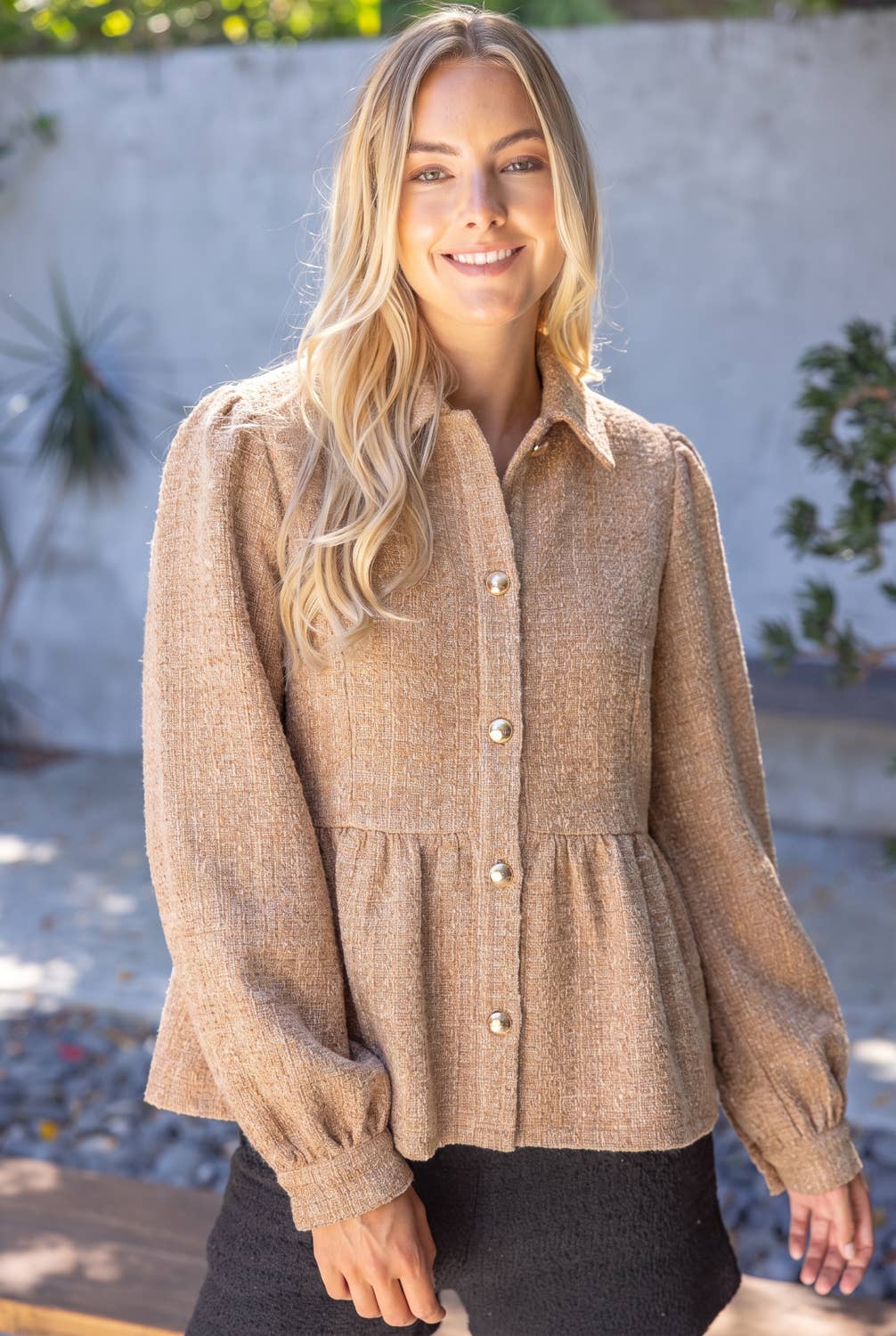 37120 Gold Button Tweed Peplum Jacket