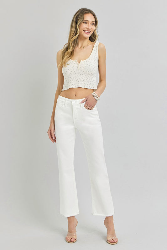 Mid Rise Crop Straight Fray Hem
