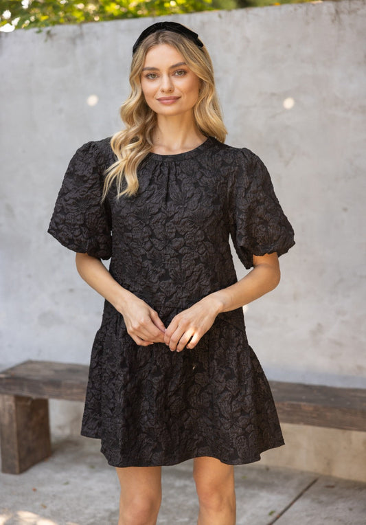 Floral Textured Puff Sleeve Dress