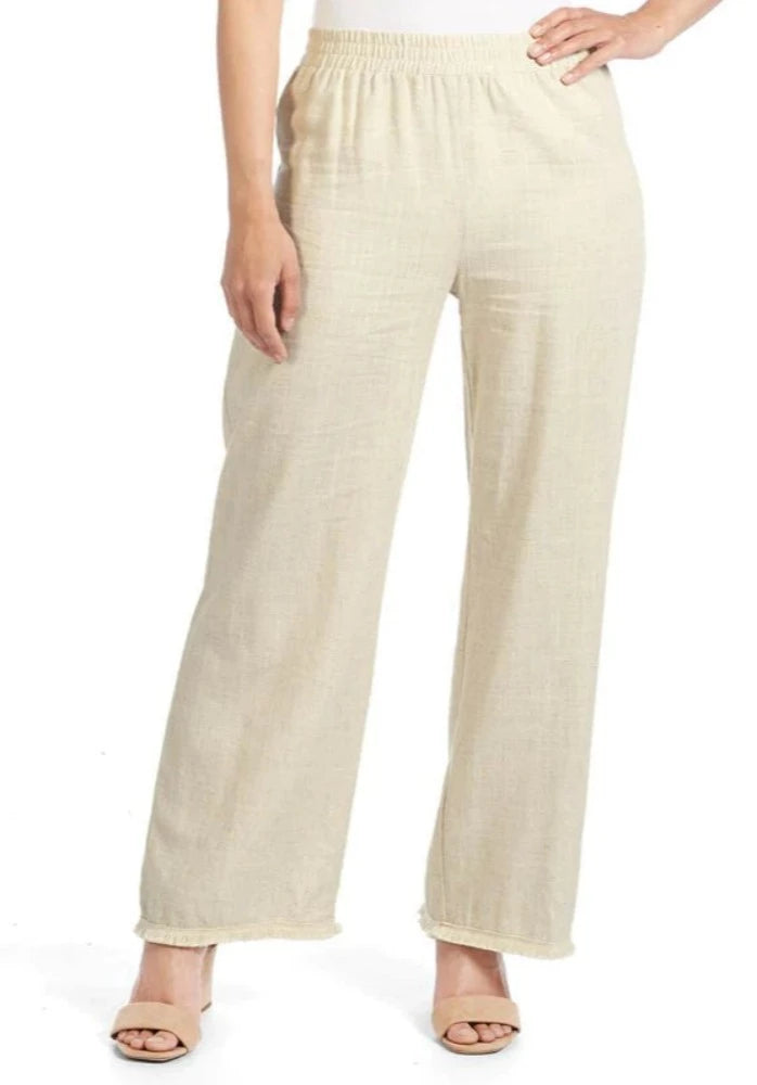 Cream linen fringe pants