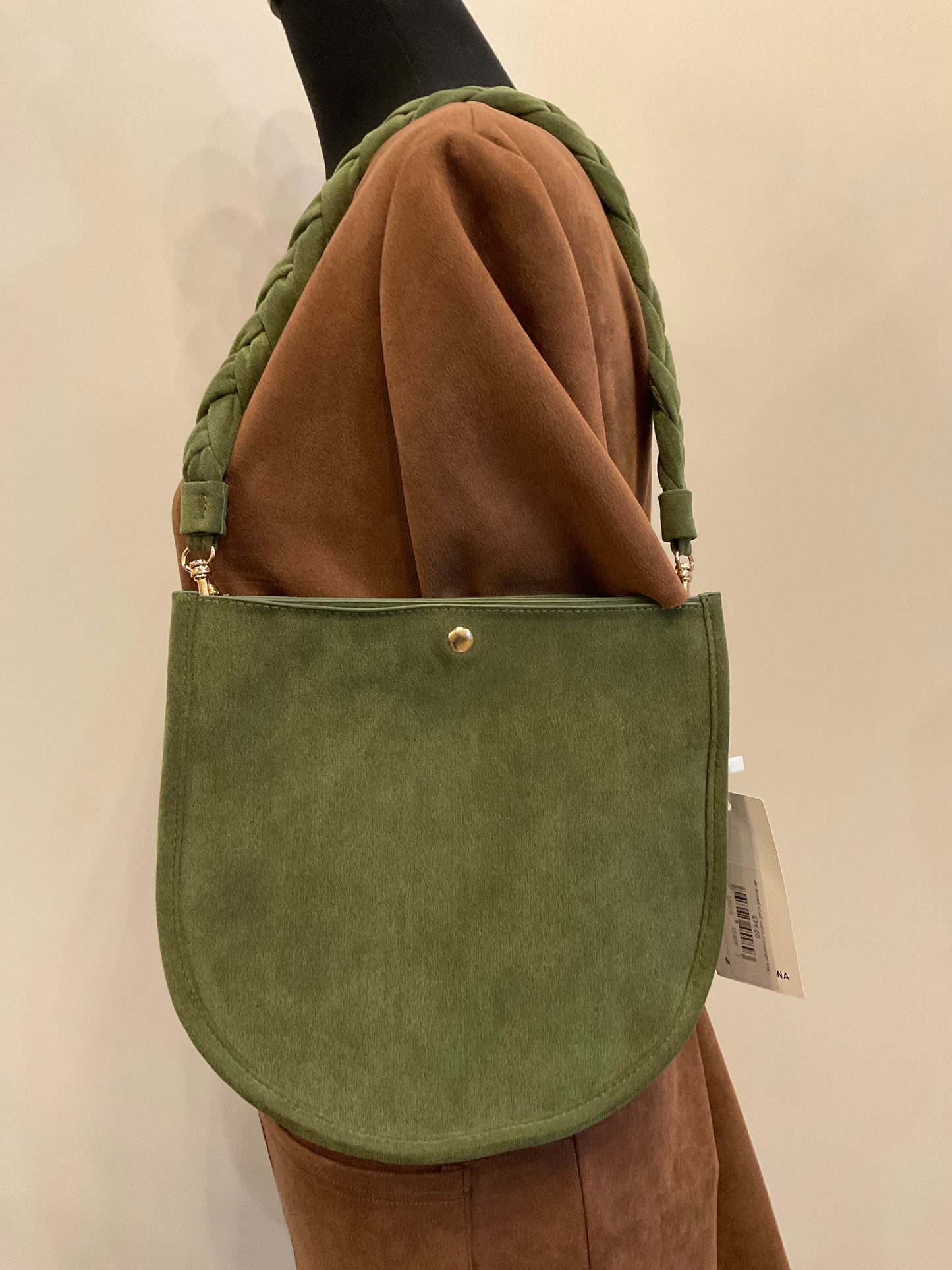 Small Faux Suede "U" Messenger & Braided Strap