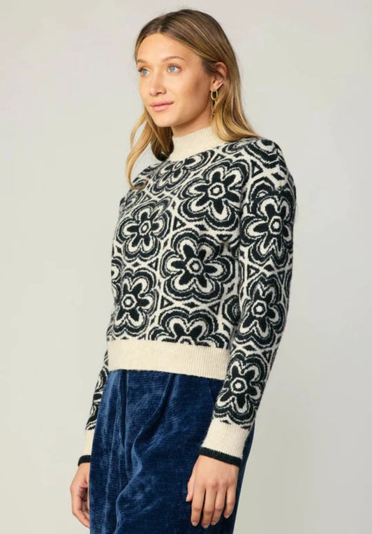 Current Air Floral Jacquard Mock Neck Sweater