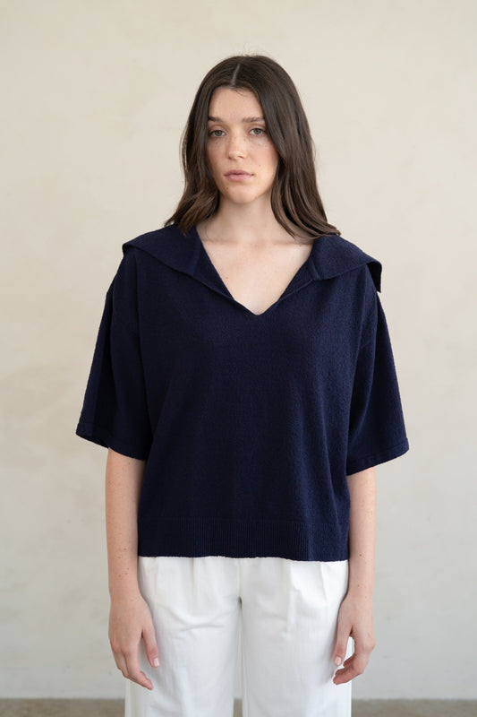 Open Collar Knit Top