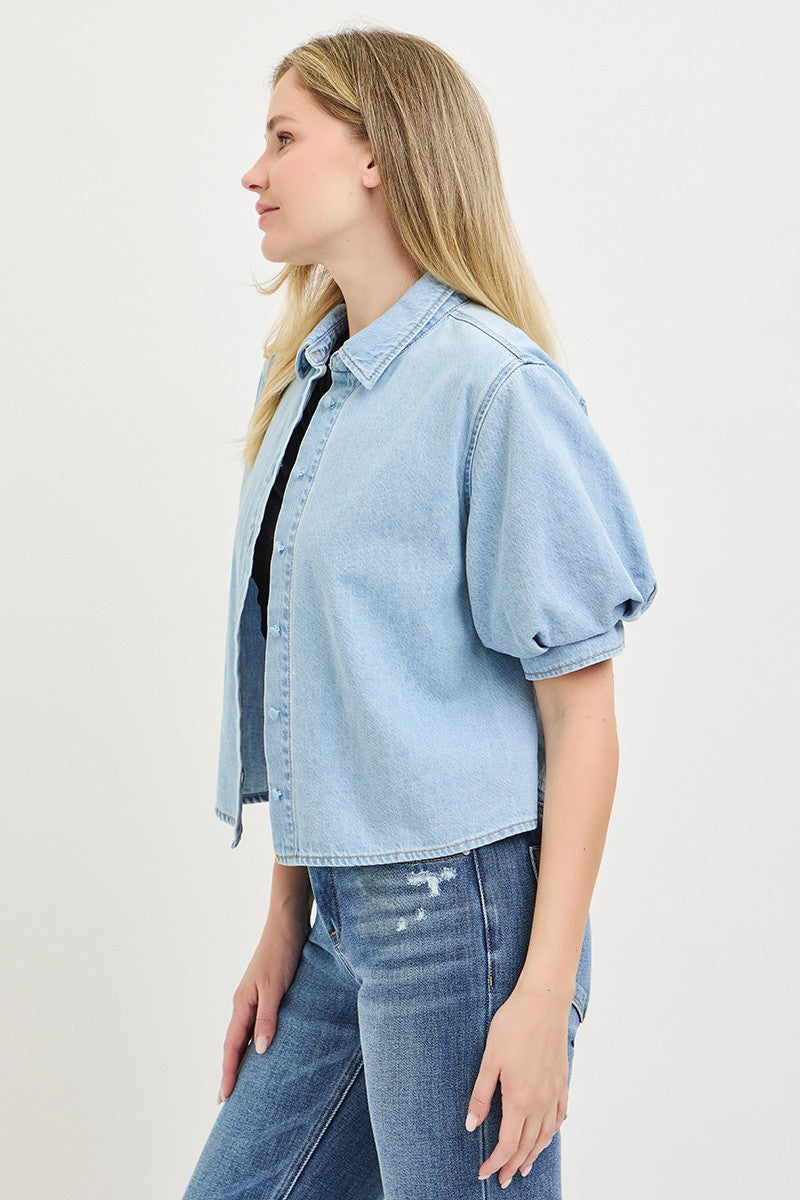 Denim Puff Top