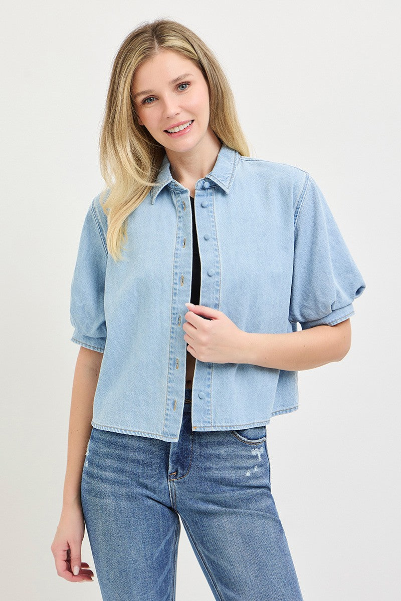 Denim Puff Top