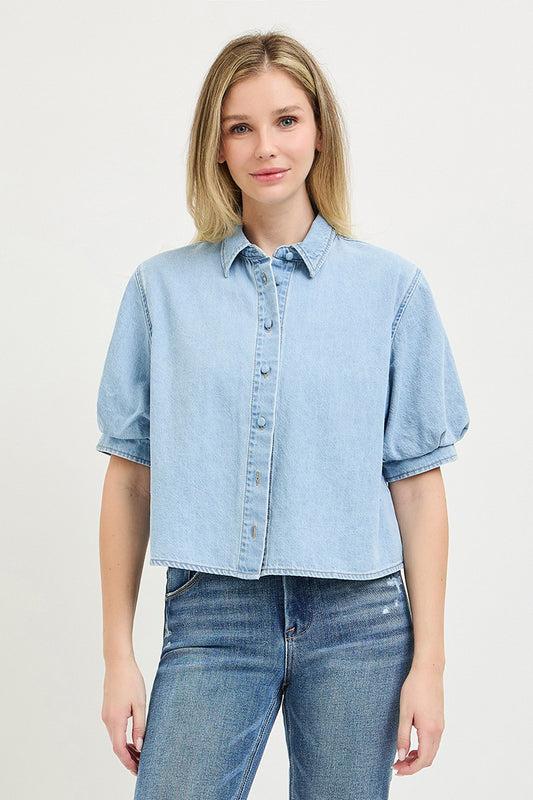 Denim Puff Top