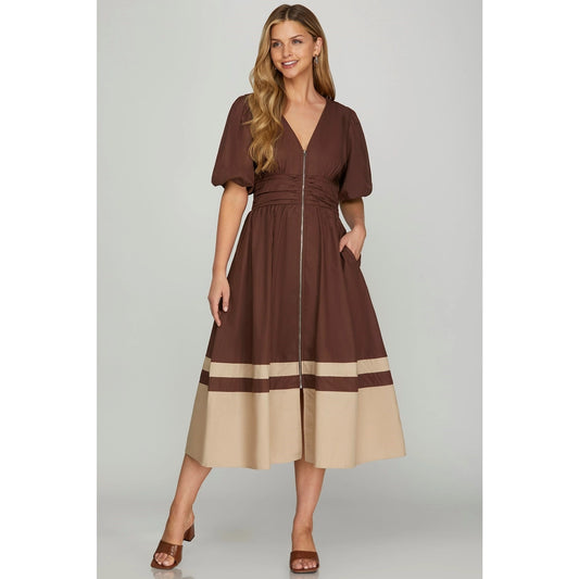 Tia Colorblock Zip-Up Midi