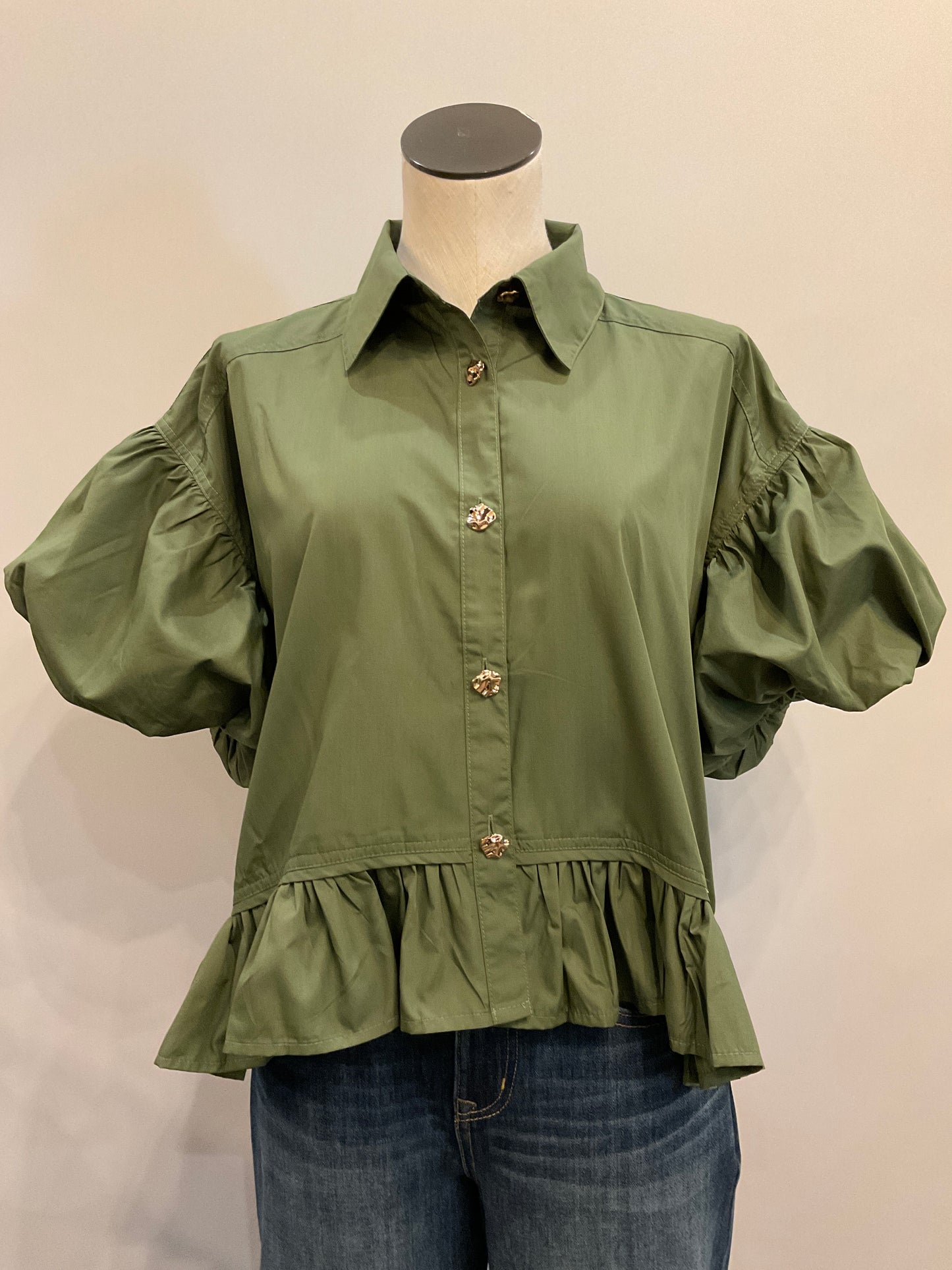 Olive Balloon Sleeve Top